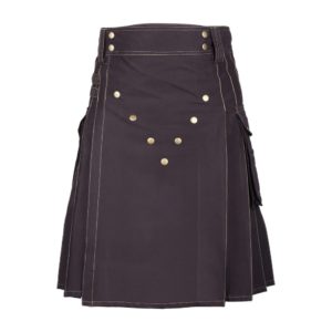 Brown Cotton Utility Kilt with Contrast Thread