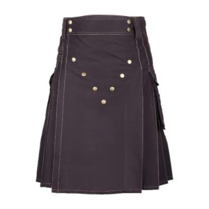 Brown Cotton Utility Kilt with Contrast Thread