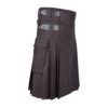 Men's Brown Cotton Utility Kilt with Genuine Leather Straps & Cargo Pockets