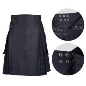 Men's Hybrid Black Cotton & Black Watch Tartan Utility Kilt