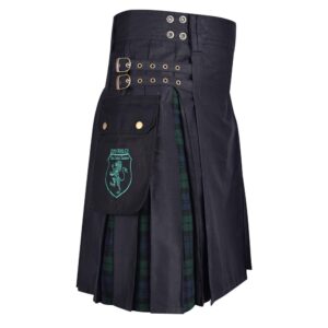 Men's Hybrid Black Cotton & Black Watch Tartan Utility Kilt