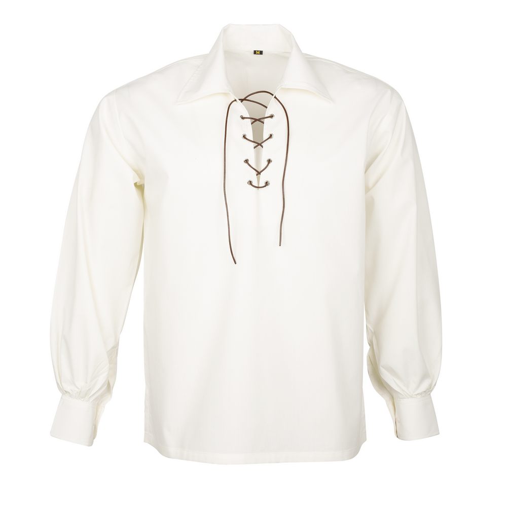 Camicia Jacobite Ghillie Bianca In Cotone - Taglie Forti Da S A XXL - Perfetta Per Kilt E Costumi
