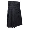 Men's Scottish Black Denim Utility Kilt with Leather Strap Side