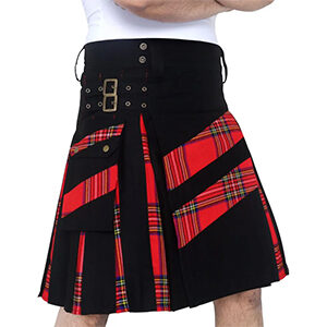 Men’s Modern Hybird Cotton & Pride of Scotland Tartan Cross Strip Designers Wedding Kilt DSS