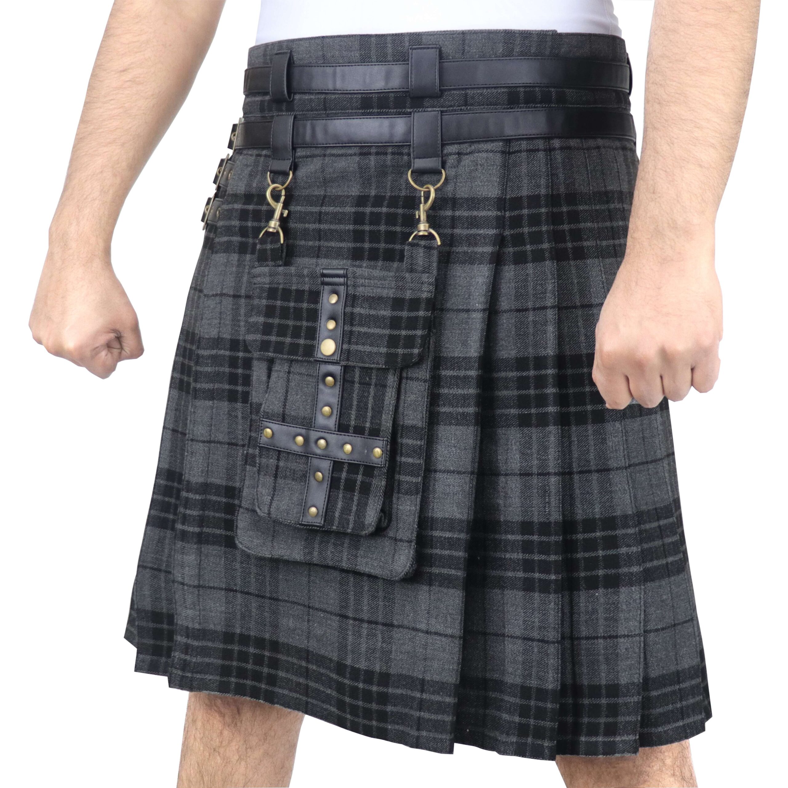 Scottish Adjustable Fashion Modern Pocket Deep Red Cotton Utility New Kilts 
