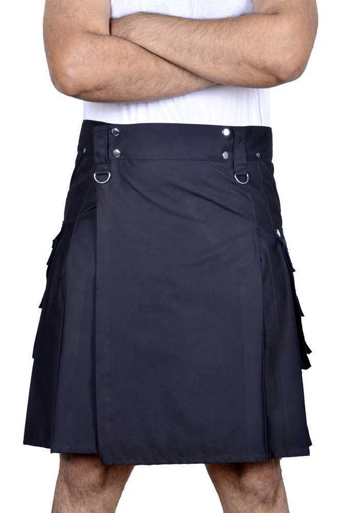 Black Cotton 8 pockets Gothic Kilt for Men - Image 3