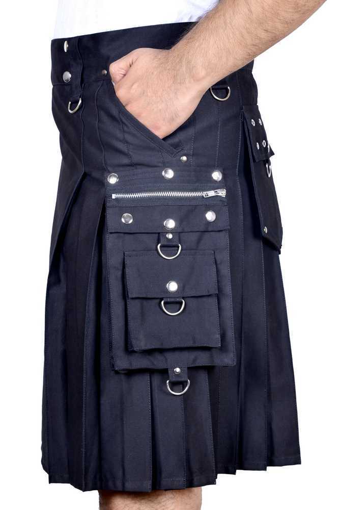 Black Cotton 8 pockets Gothic Kilt for Men - Image 4