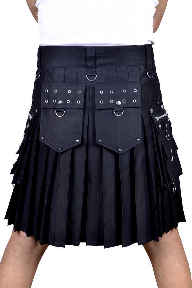 Black Cotton 8 pockets Gothic Kilt for Men - Image 5