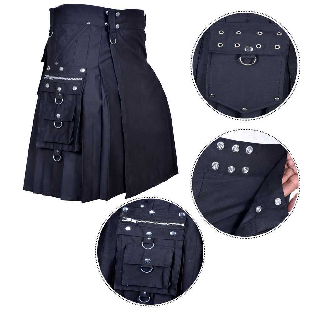 Black Cotton 8 pockets Gothic Kilt for Men - Image 6