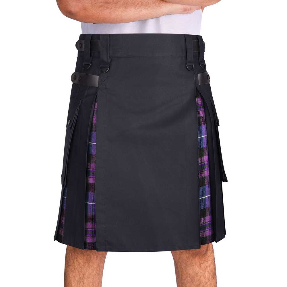 New Design Black Scottish Utility kilt with leather loops for men 30" to 60" 