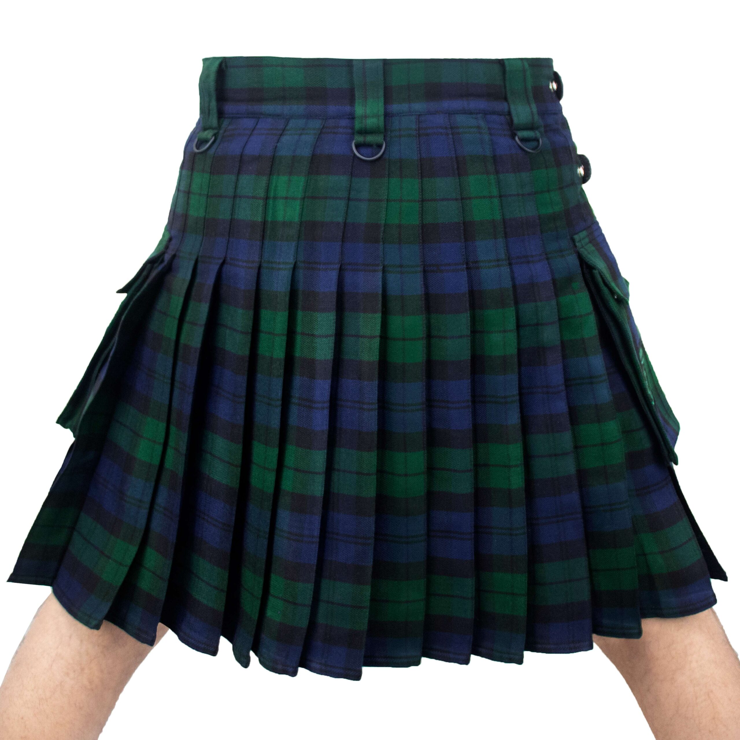 Scottish Light Weight Black Watch Tartan Utility Kilt for Men With Leather Strap & Cargo Pockets - Image 7