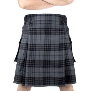 Alternative view of Scotish Light Weight Grey Watch Tartan Utility Kilt for Men With Leather Strap & Cargo Pockets