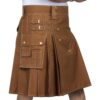 Brown Cotton with contrast Khaki Thread utility kilt for men