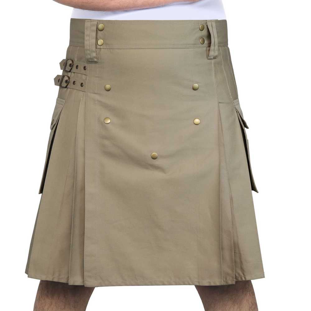 Khaki Cotton Utility kilt for men - Image 2