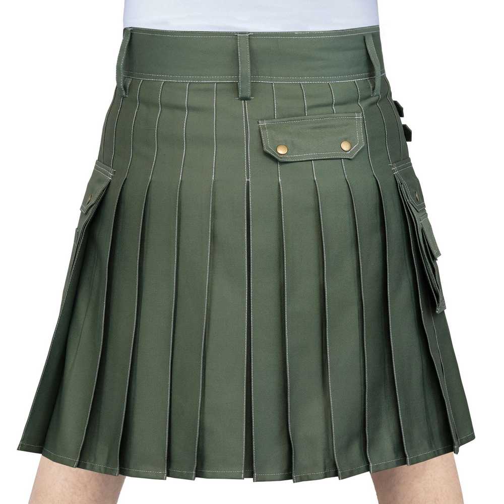 Olive Green Cotton with contrast white Thread utility kilt for men - Image 3