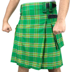 Alternative view of Scottish Light Weight National Irish Green Tartan Utility Kilt for Men With Leather Strap & Cargo Pockets