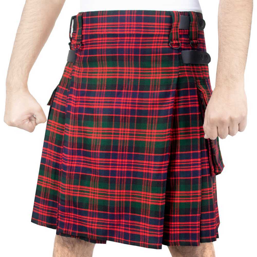 Scottish Light Weight Macdonald Tartan Utility Kilt for Men With Leather Strap & Cargo Pockets - Image 2