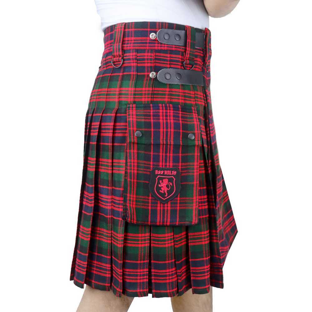 Scottish Light Weight Macdonald Tartan Utility Kilt for Men With Leather Strap & Cargo Pockets - Image 3