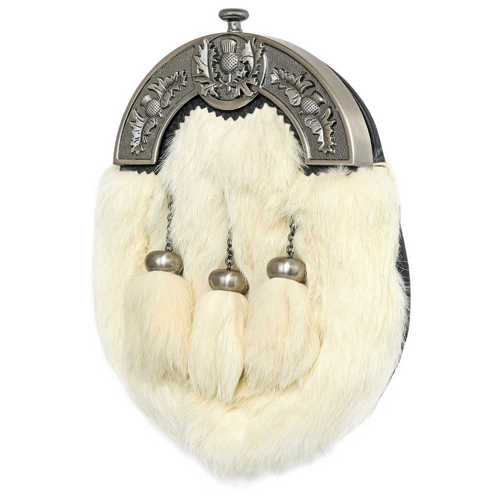 Pin Scottish Full Dress Kilt Sporran White Rabbit Fur Celtic Cantle Belt Buckle 
